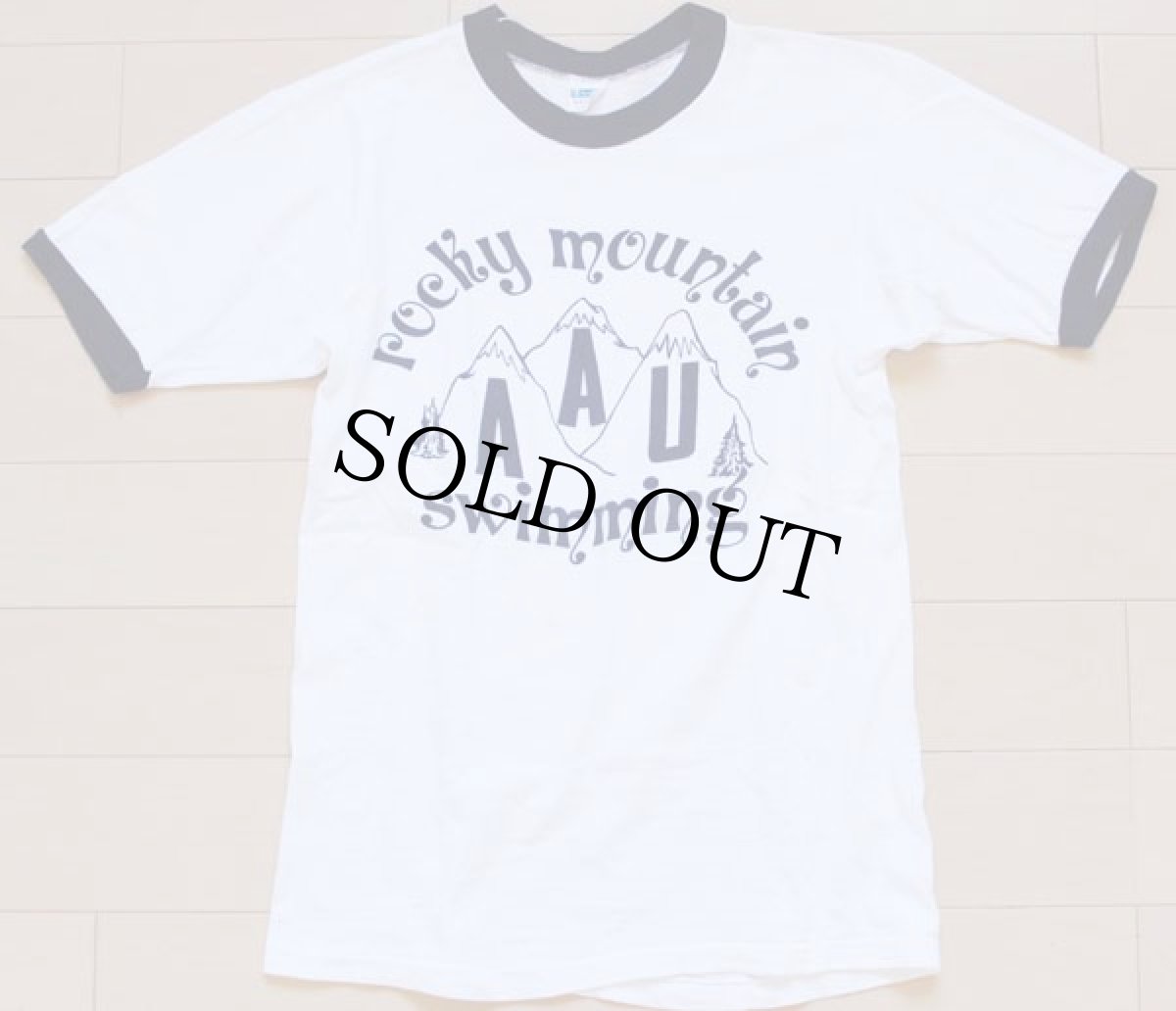 画像2: 70s USA製 Championチャンピオン 染み込みプリント コットン リンガーTシャツ M (2)