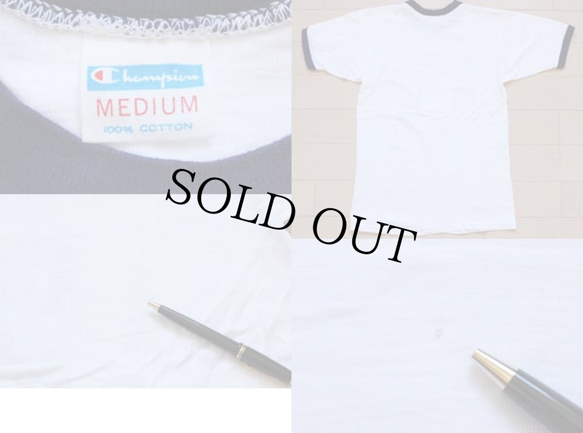 画像3: 70s USA製 Championチャンピオン 染み込みプリント コットン リンガーTシャツ M (3)