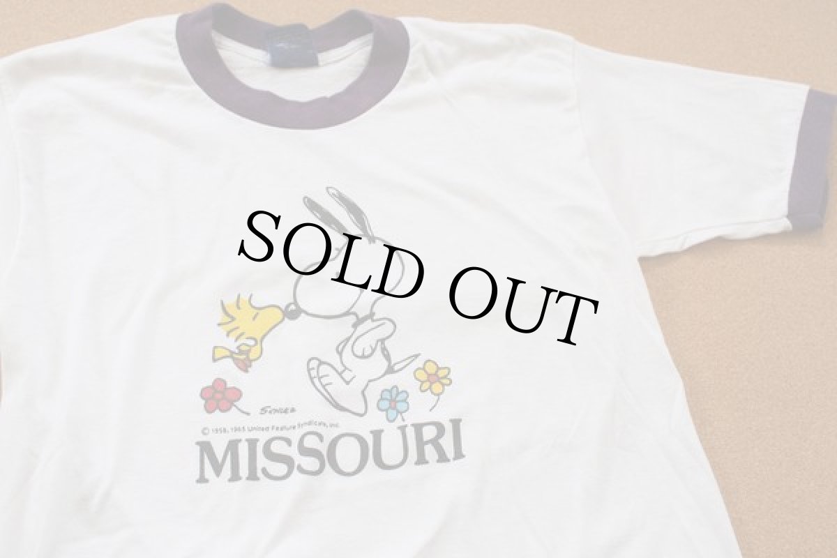 画像1: 80s スヌーピー MISSOURI リンガーTシャツ 白 (1)