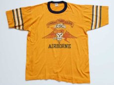 画像2: 70s USA製 Velva Sheen AIRBORNE スカル Tシャツ マスタード L★パラシュート部隊 (2)