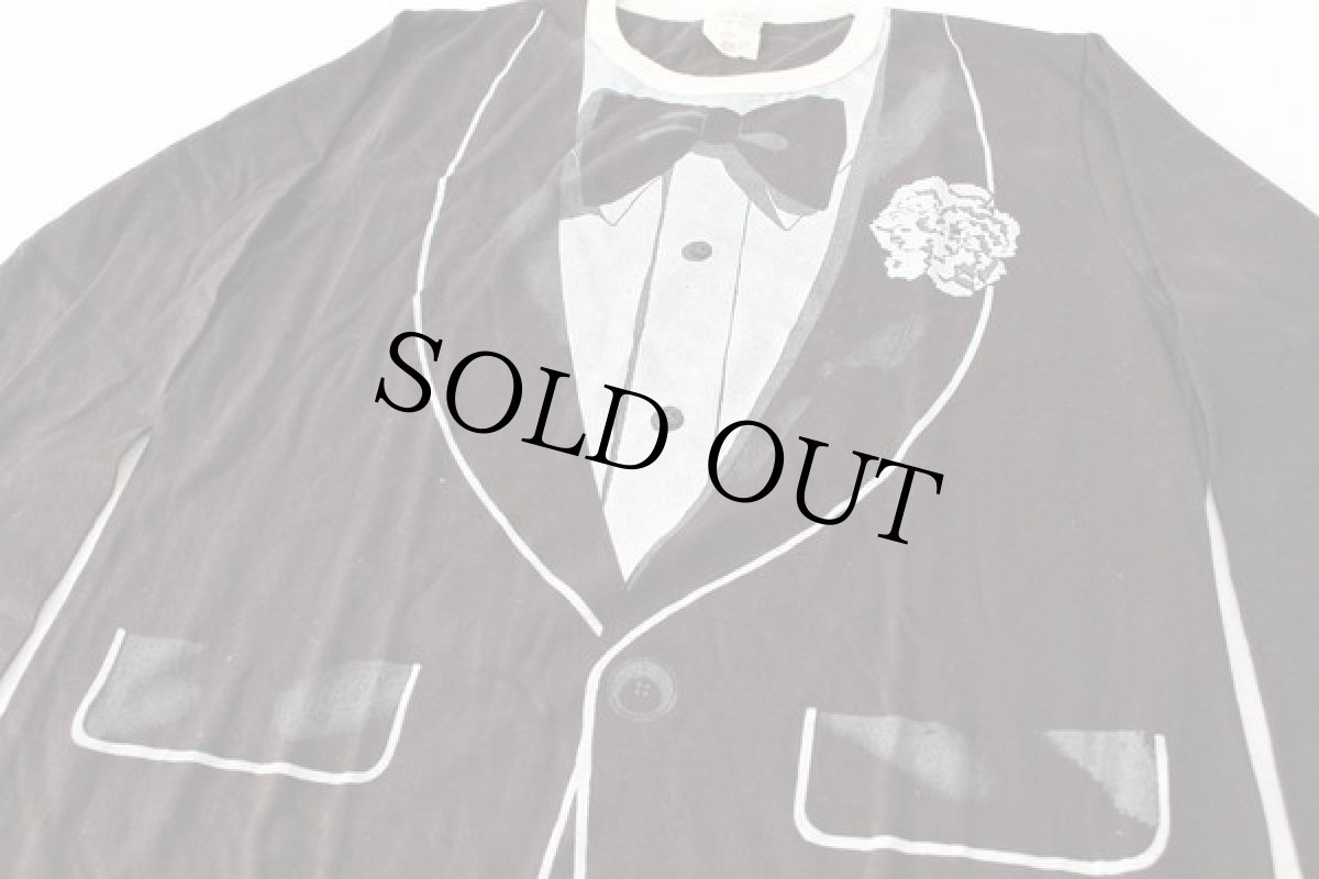 画像2: 70s タキシード 騙し絵 長袖Tシャツ 黒 L (2)