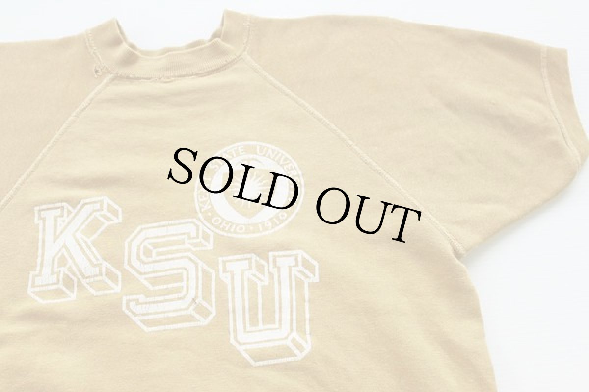 画像2: 60s KSU フロッキープリント 半袖スウェット マスタード (2)