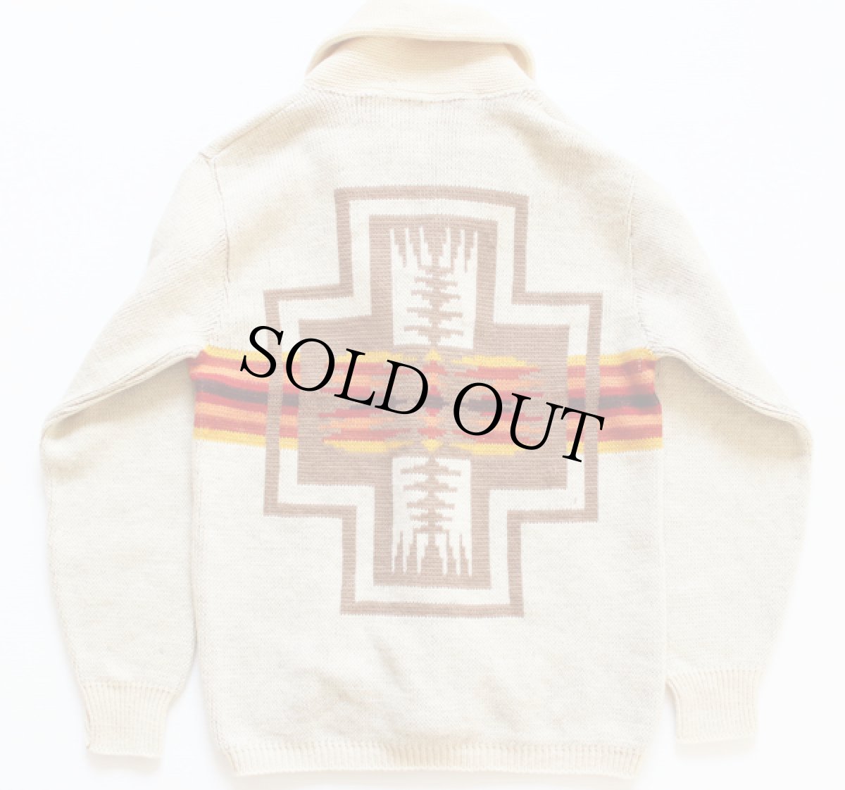 画像2: 70s PENDLETONペンドルトン チーフジョセフ ネイティブ柄 ショールカラー ジャガード ウールニット カーディガン L (2)