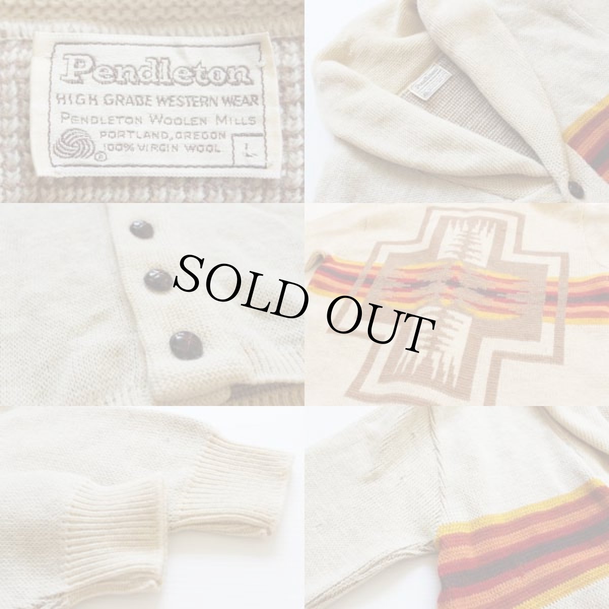 画像3: 70s PENDLETONペンドルトン チーフジョセフ ネイティブ柄 ショールカラー ジャガード ウールニット カーディガン L (3)