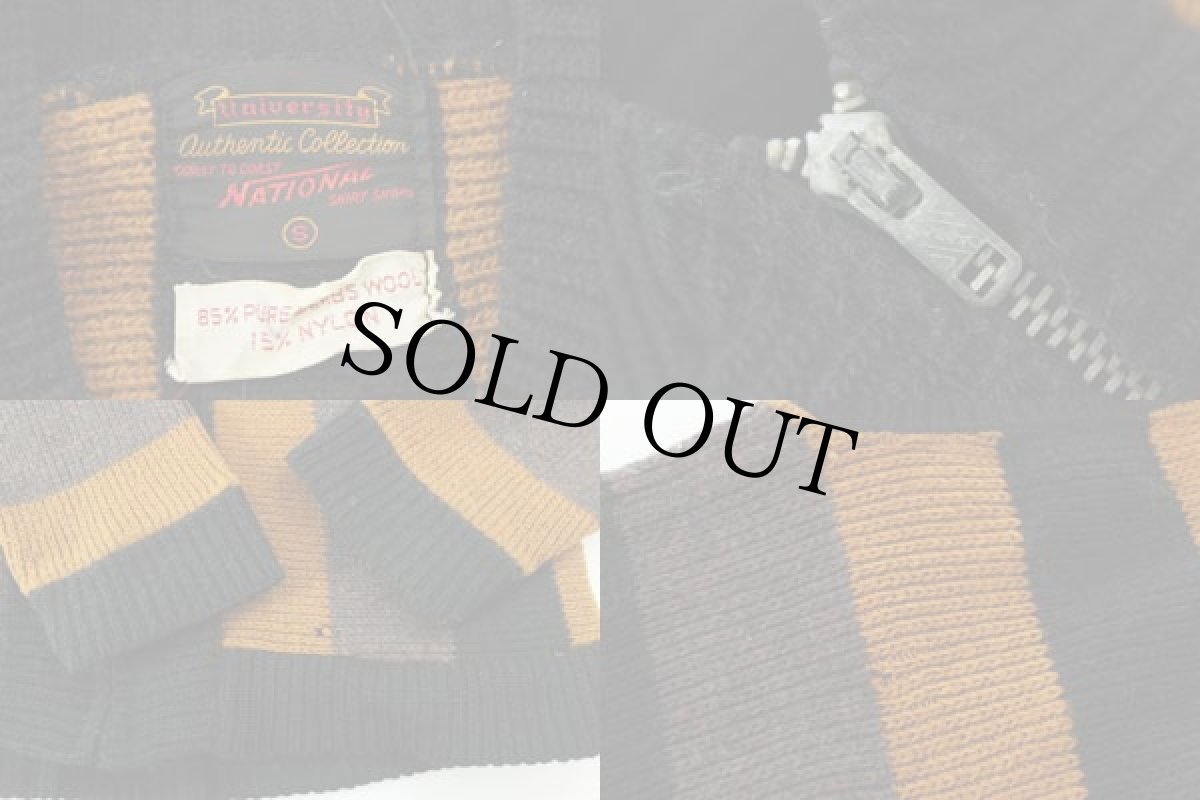 画像3: 60s マルチボーダー ウールニット フルジップ セーター S (3)