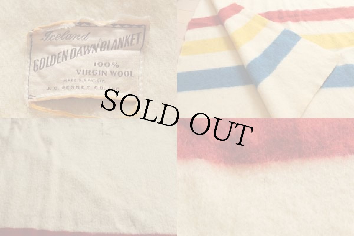 画像2: 40s JCPENNEY マルチボーダー ウールブランケット (2)