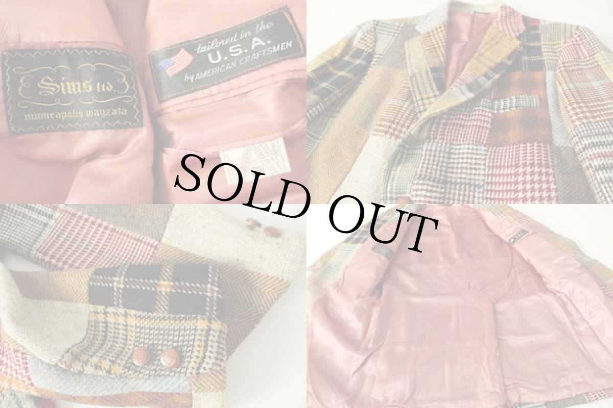 画像3: USA製 Sims Ltd. クレイジー パッチワーク ツイード テーラードジャケット (3)