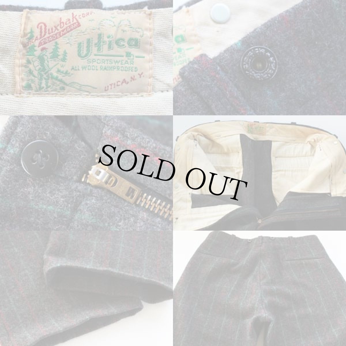 画像3: 50s Utica Duxbak 月桂樹ボタン チェック ウールパンツ w34 (3)