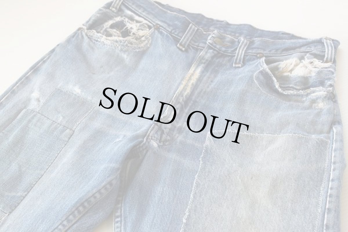 画像2: 70s JCPenney RANCHCRAFT パッチワーク リペア デニムパンツ ボロ W32 (2)