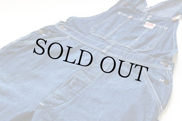 ROUND HOUSE ヒッコリーデニムオーバーオール/古着/実寸W44L29 60s