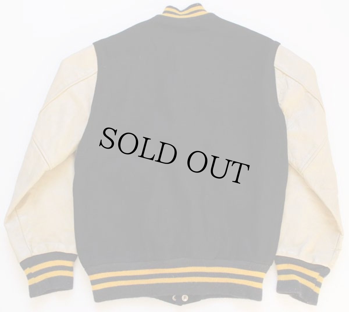 画像2: 60s UNKNOWN 袖革スタジャン 黒×ベージュ 38 (2)