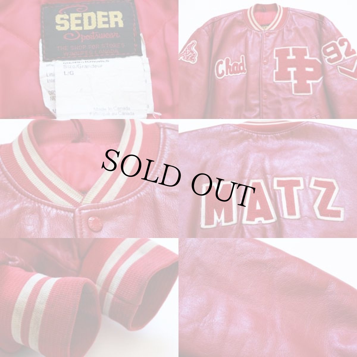 画像3: 80s カナダ製 SEDER パッチ付き オールレザー スタジャン 赤 L (3)