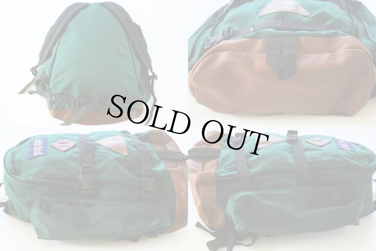 画像3: 90s USA製 JANSPORTジャンスポーツ ボトムレザー リュックサック 緑 (3)