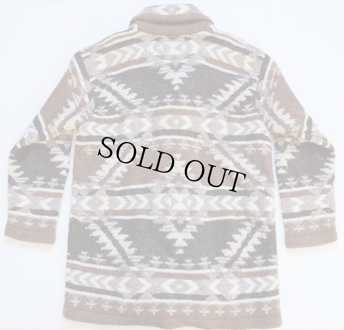 画像2: 00s LAUREN ラルフローレン ネイティブ柄 ショールカラー ウール ハンドニット ガウン L★カーディガン (2)