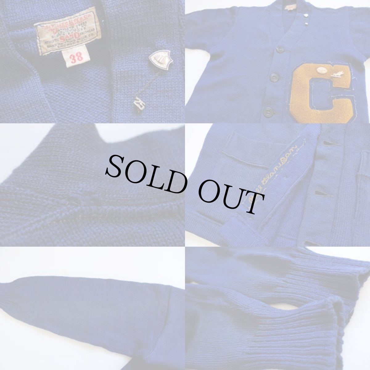 画像3: 50s SAND KNIT レタードカーディガン 青 38 (3)