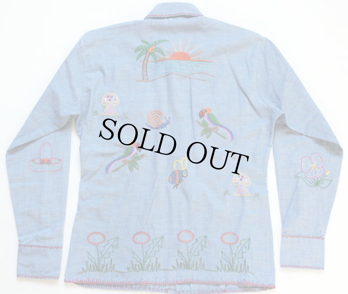 画像2: 70s SEARS 刺繍 シャンブレーシャツ M (2)