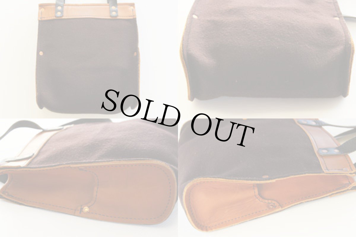 画像2: ハンドクラフト フェルト×レザー 切り替え トートバッグ 茶 (2)