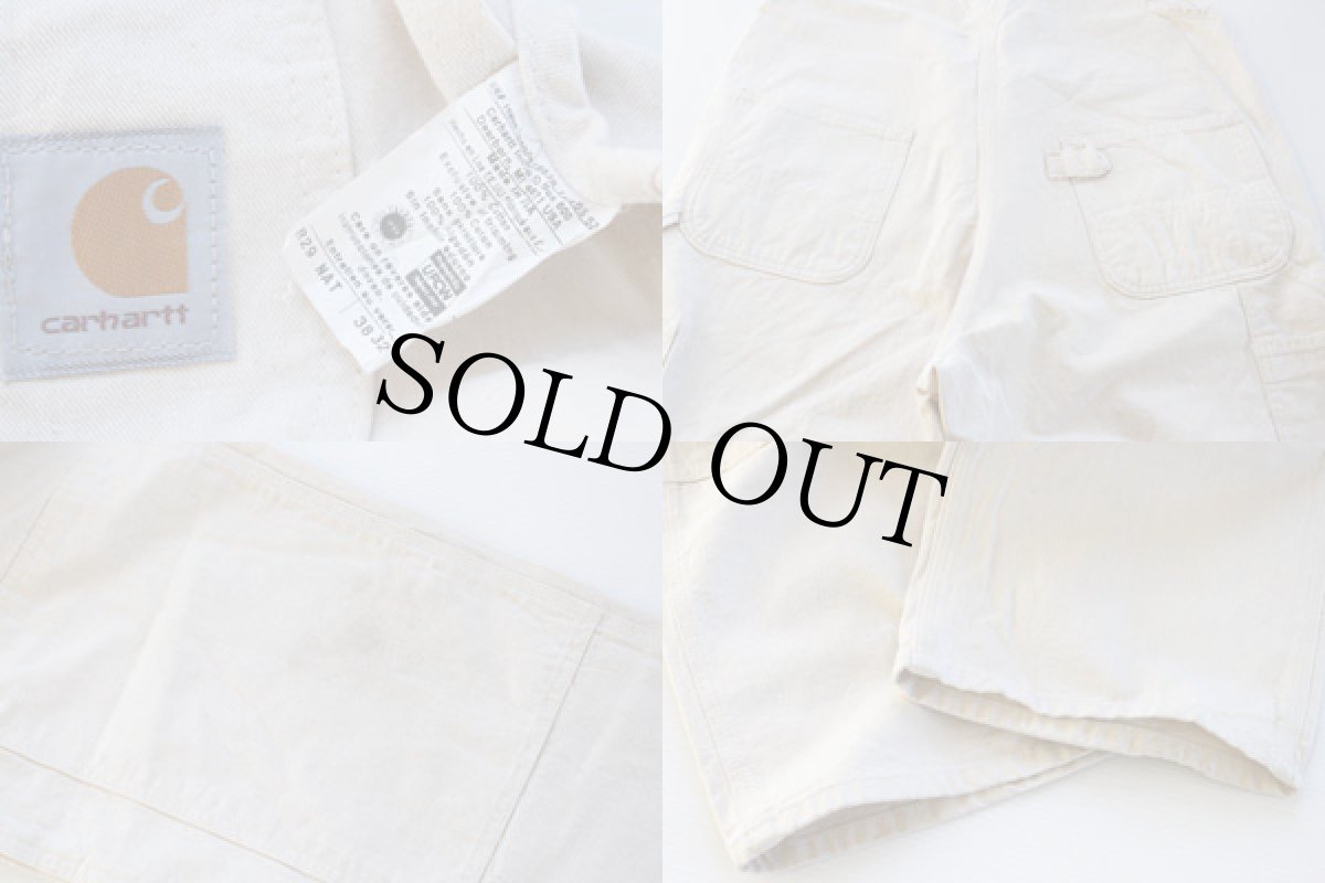 画像3: 90s USA製 carharttカーハート エプロン付き ダブルニー オーバーオール 生成り (3)