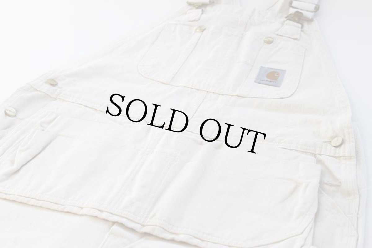 画像2: 90s USA製 carharttカーハート エプロン付き ダブルニー オーバーオール 生成り (2)