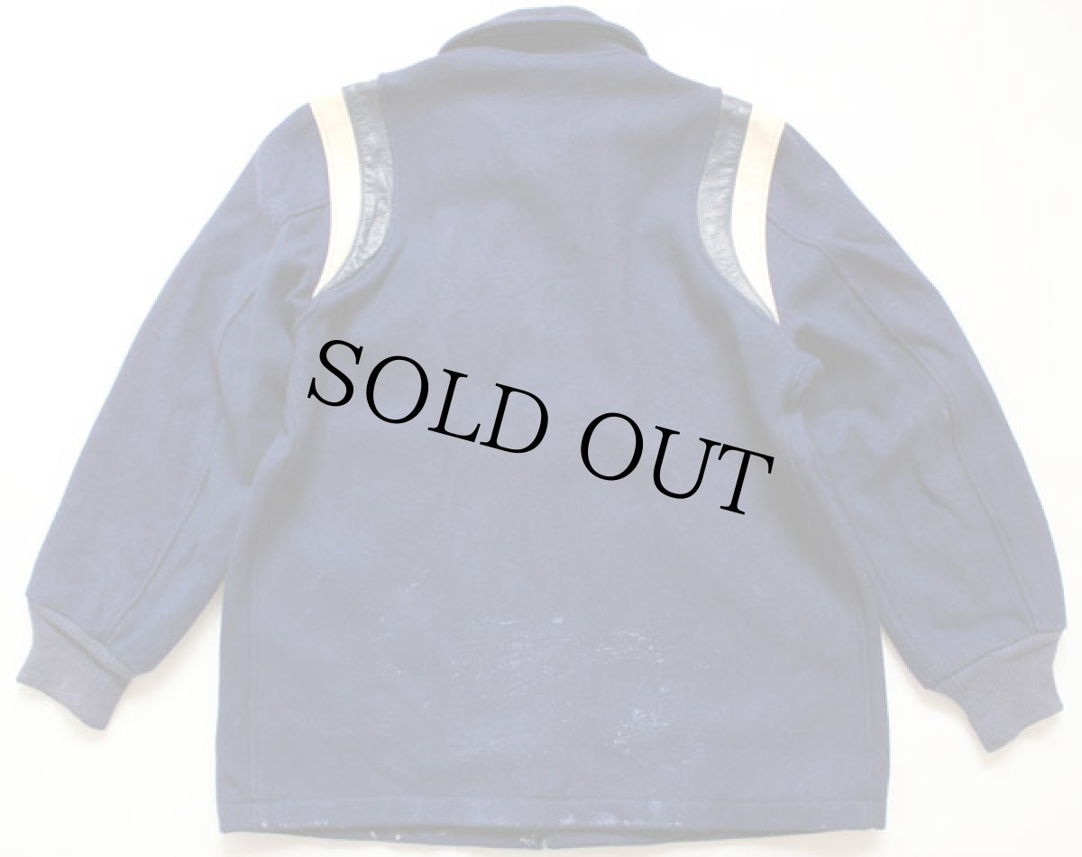 画像2: 60s UNKNOWN メルトン ウール ロング スタジャン 青 (2)