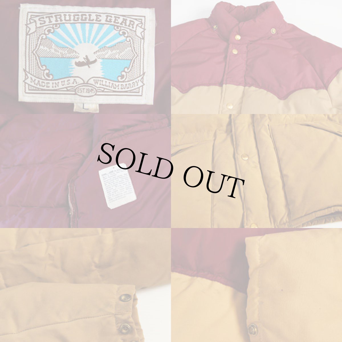 画像3: 70s WILLIAM BARRY ツートン ヨーク切り替え ダウンジャケット タン×バーガンディ L (3)