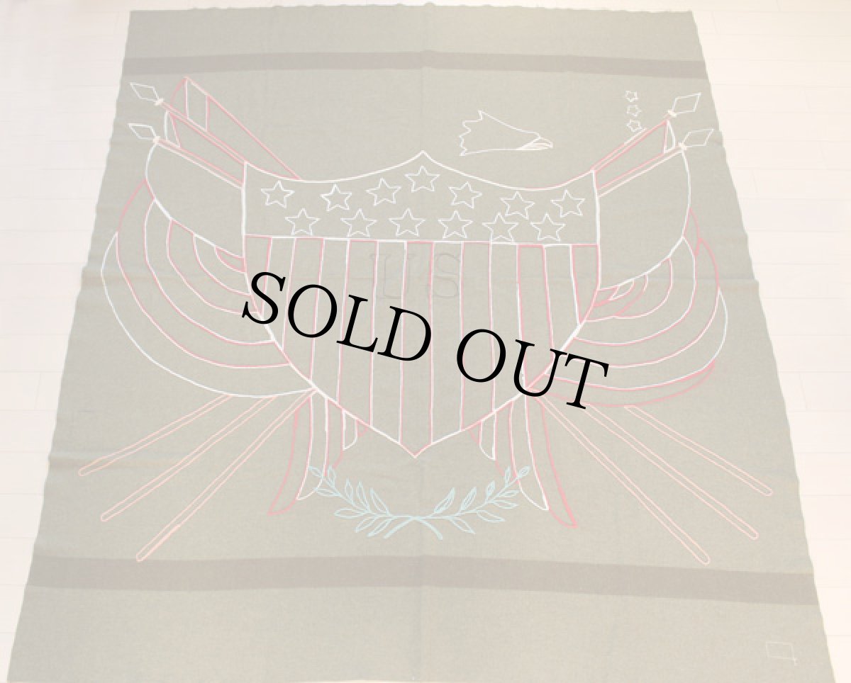 画像2: アンティーク 米軍 U.S.ARMY チェーン刺繍入りブランケット (2)