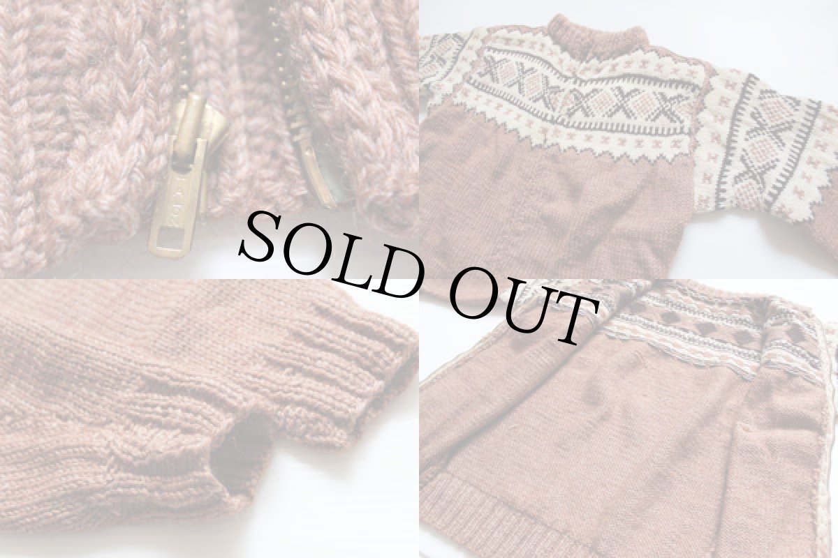 画像3: 70s ノルディック柄 ウールニット フルジップ セーター (3)