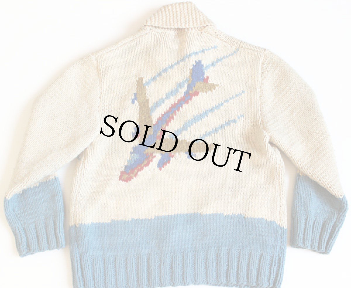 画像2: 60s 飛行機柄 ツートン  ウール カウチンセーター (2)