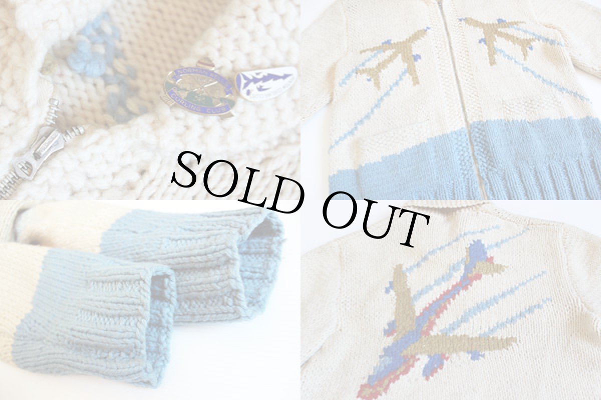 画像3: 60s 飛行機柄 ツートン  ウール カウチンセーター (3)