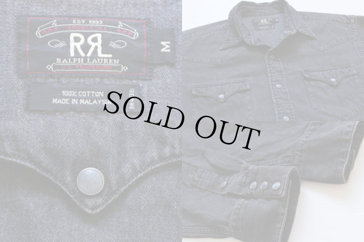 画像3: 90s RRL ダブルアールエル ラルフローレン ブラックデニム ウエスタンシャツ★三つ星タグ (3)