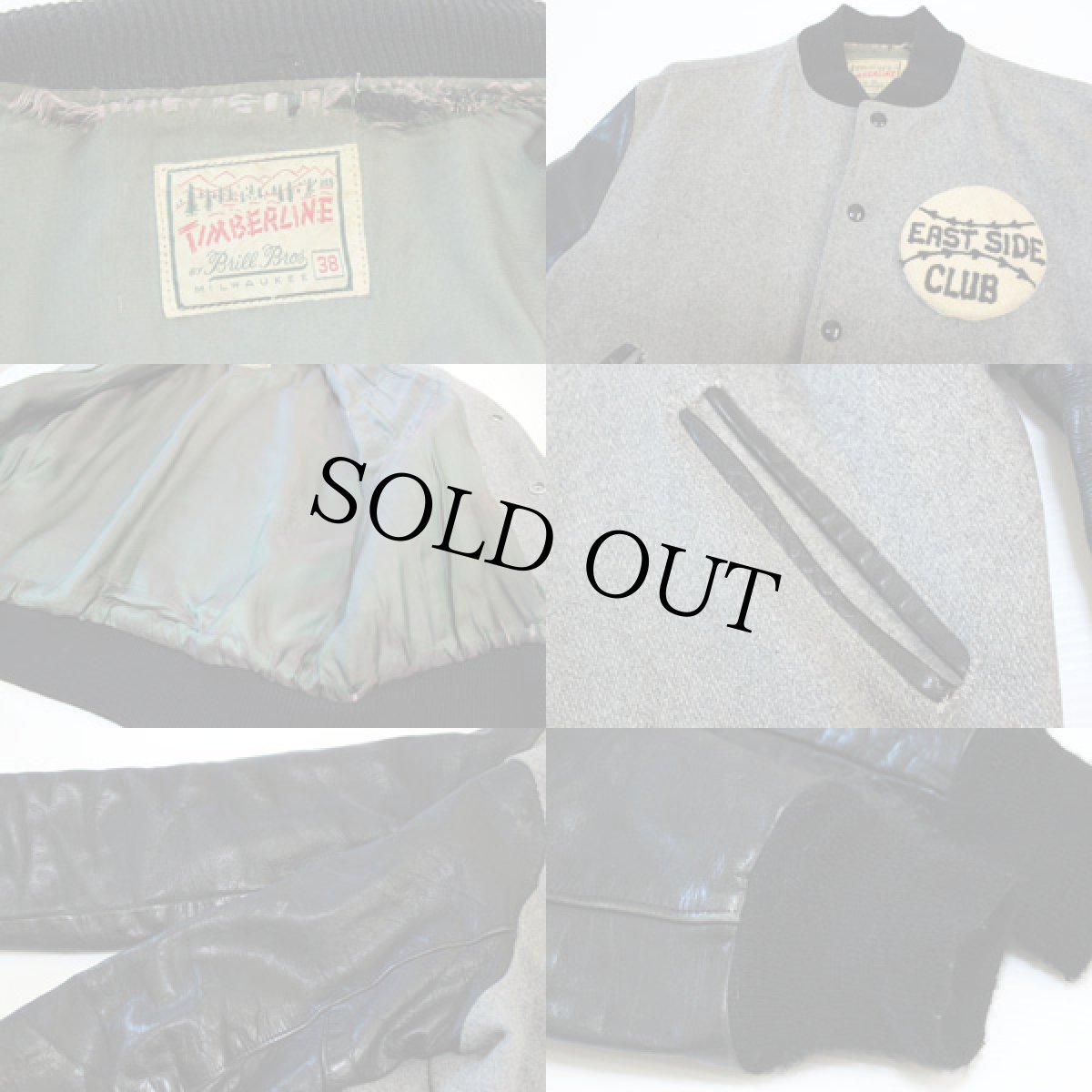 画像3: 50s TIMBERLINE Brill Bros EAST SIDE CLUB ベースボール パッチ付き メルトン ウール 袖革スタジャン グレー×黒 38 (3)