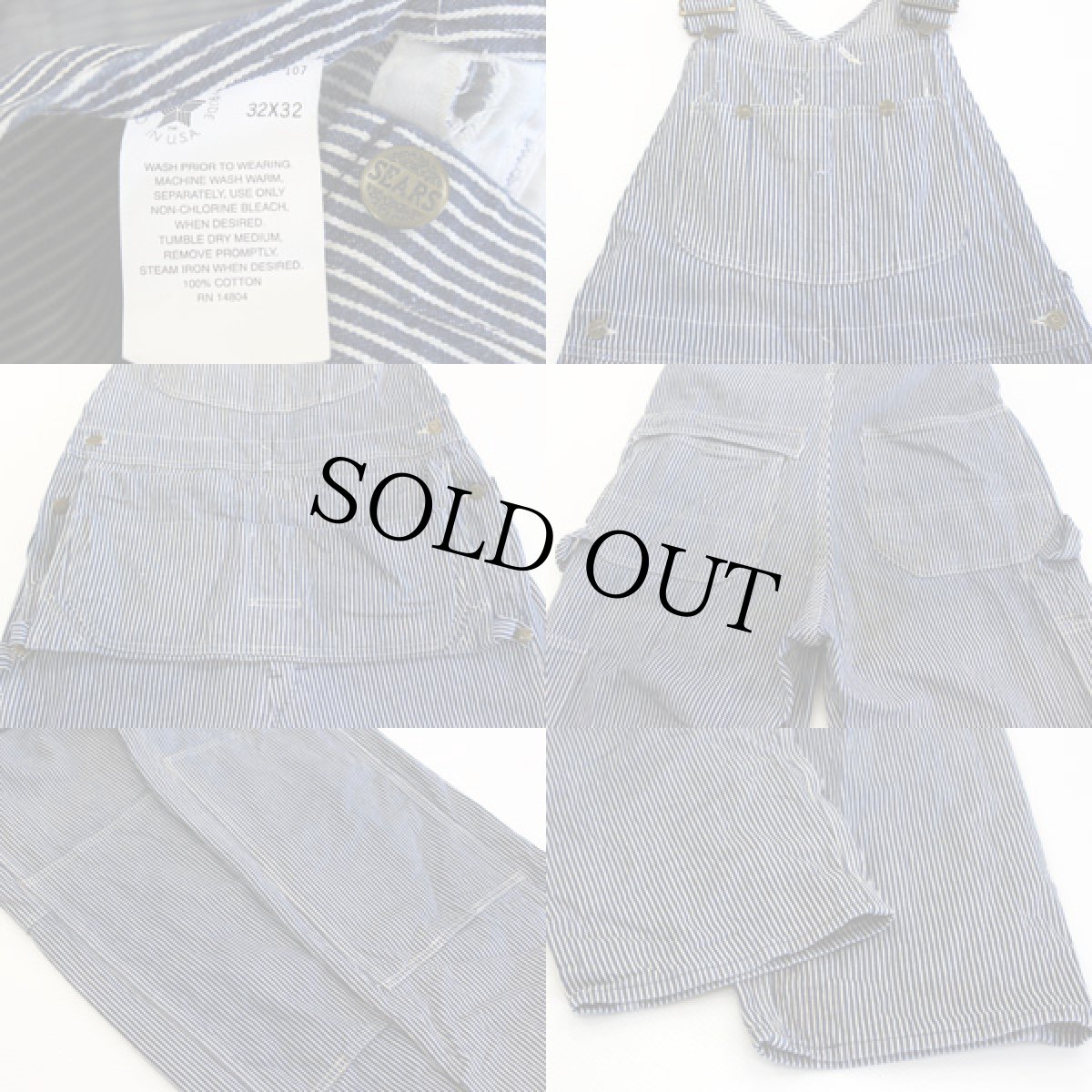 画像3: 80s USA製 Sears エプロン付き ヒッコリー オーバーオール w32 L32 (3)