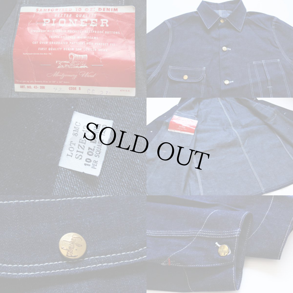 画像3: デッドストック★60s PIONEER インディゴ デニム カバーオール 42 (3)