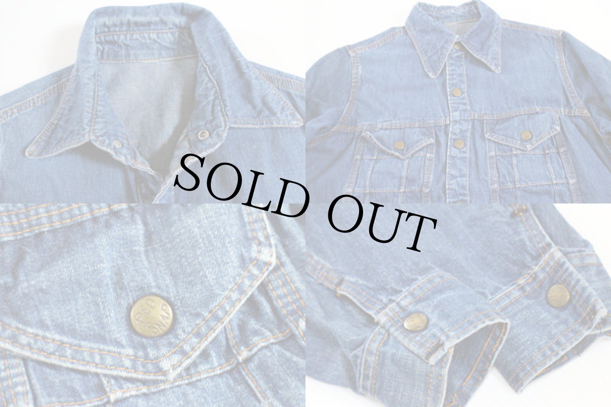 画像3: 70s RED SNAP パッチワーク デニム シャツジャケット (3)