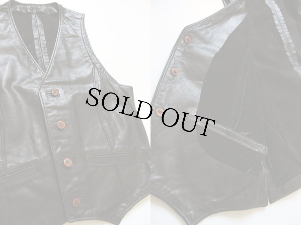 画像3: ビンテージ ハンドクラフト レザーベスト 黒 (3)