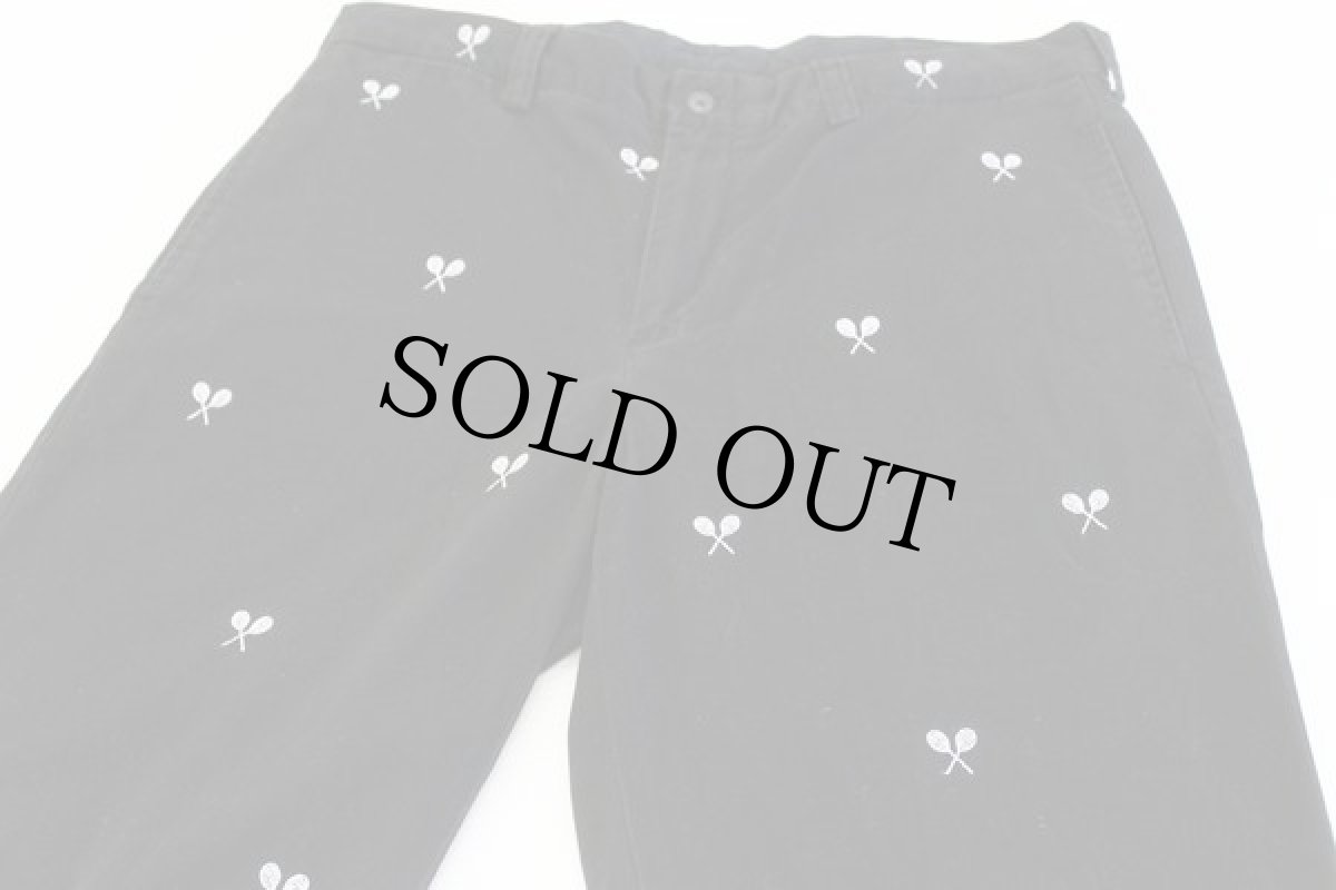 画像2: ポロ ラルフローレン ラケット柄 刺繍 コットンパンツ 黒 w34 L30 (2)