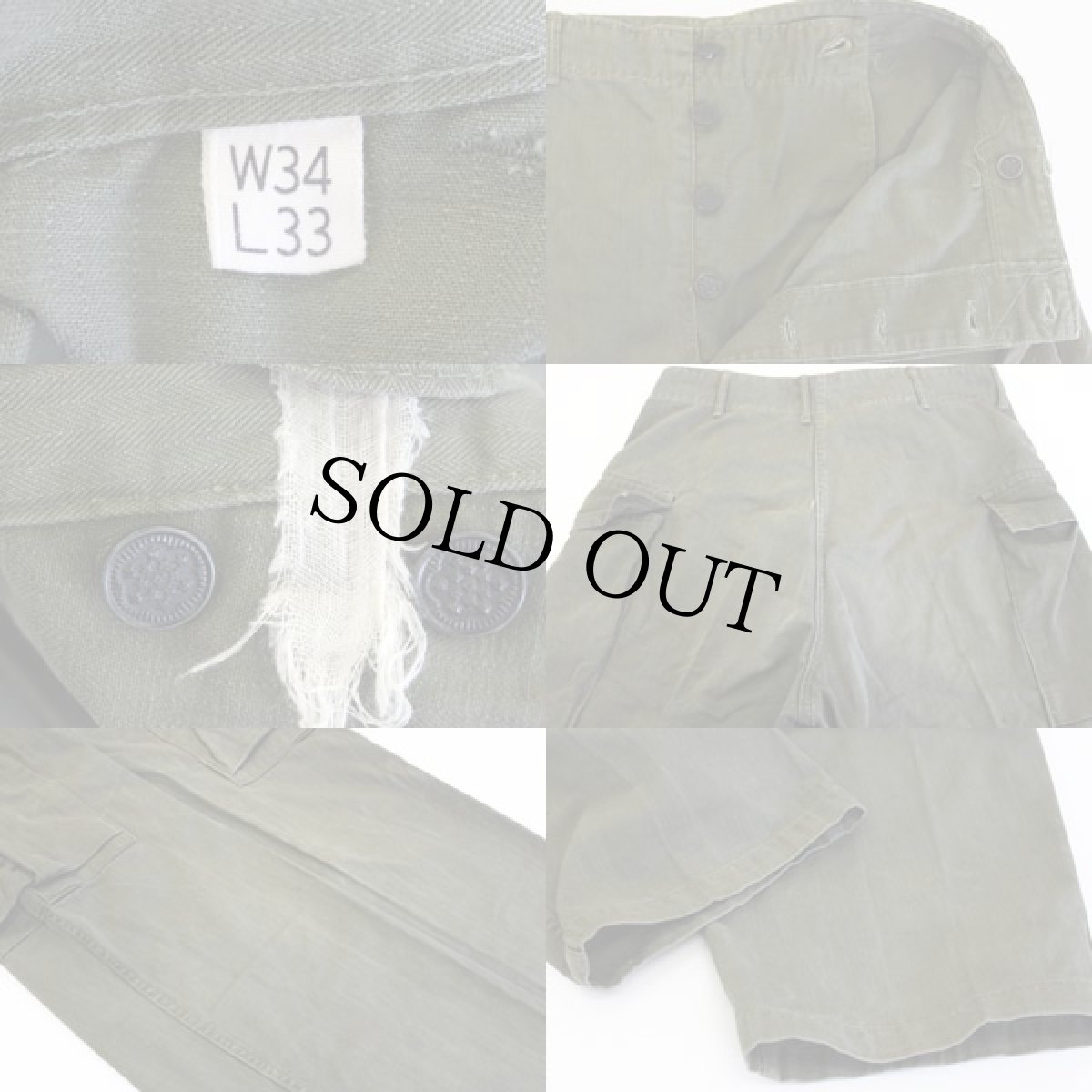 画像3: 40s 米軍 U.S.ARMY M-43 HBT ヘリンボーンツイル カーゴパンツ w34  L33 (3)