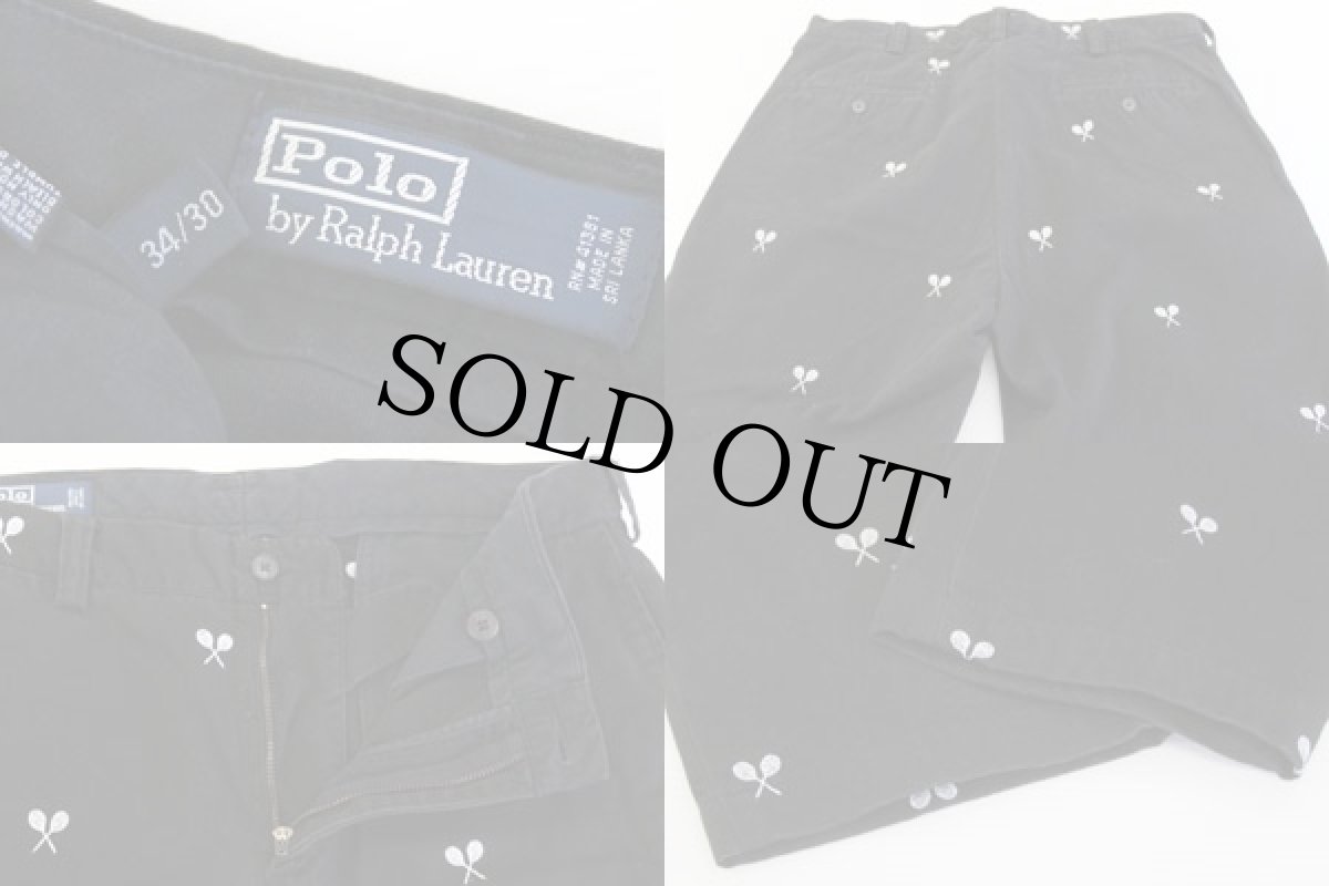 画像3: ポロ ラルフローレン ラケット柄 刺繍 コットンパンツ 黒 w34 L30 (3)