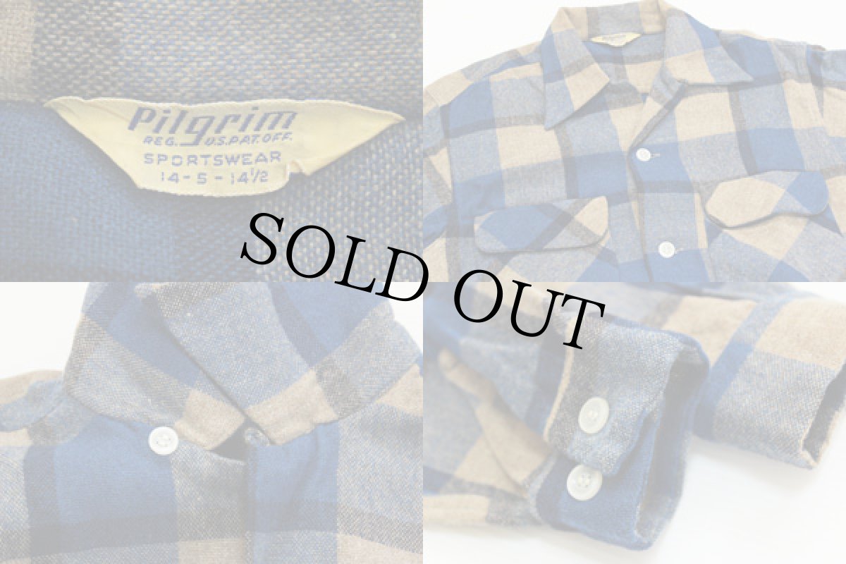 画像3: 40s Pilgrimピルグリム チェック ウールシャツ S (3)