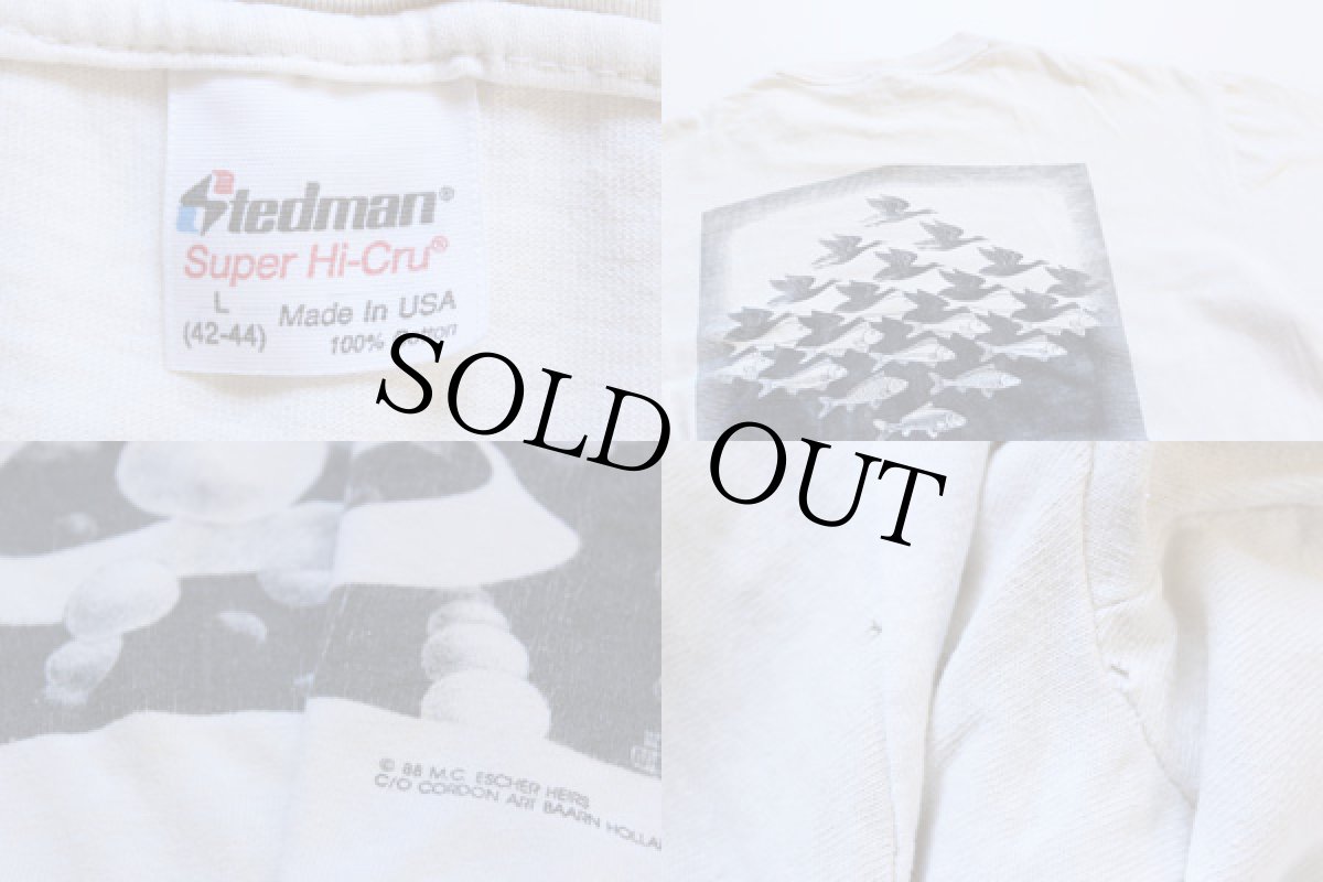 画像3: 80s USA製 M.C.Escherエッシャー アート コットンTシャツ 白 L (3)