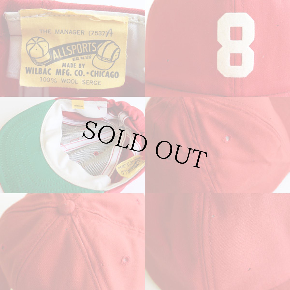 画像3: 60s WILBAC フェルトパッチ ウール ベースボールキャップ 赤 M (3)