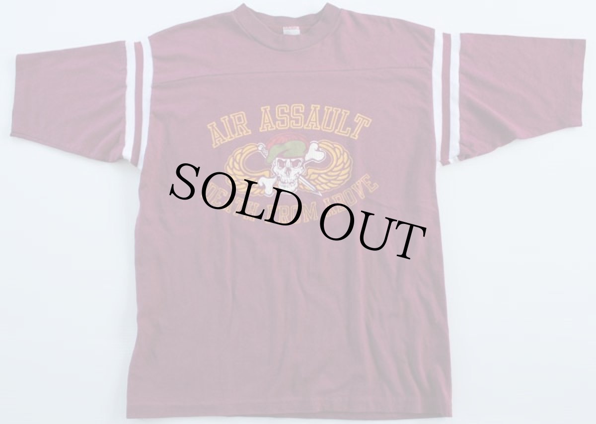 画像2: 80s USA製 AIR BORNE スカルウイング Tシャツ バーガンディ (2)