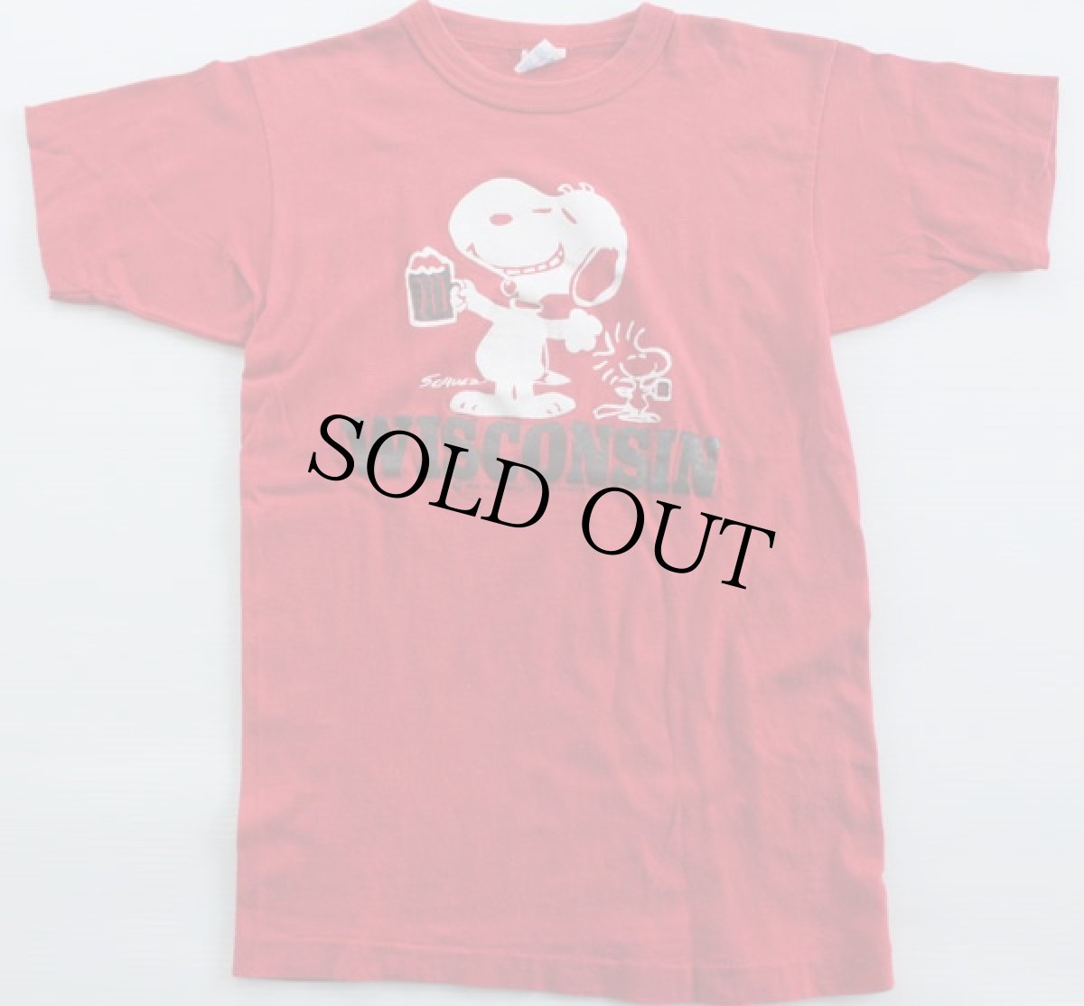 画像2: 80s USA製 Championチャンピオン スヌーピー WISCONSIN コットンTシャツ 赤 S (2)