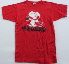 画像2: 80s USA製 Championチャンピオン スヌーピー WISCONSIN コットンTシャツ 赤 S (2)