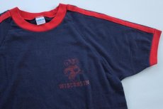 画像1: 70s USA製 Championチャンピオン WISCONSIN バッキー リンガーTシャツ 紺 M (1)