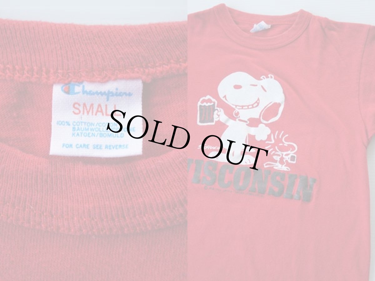 画像3: 80s USA製 Championチャンピオン スヌーピー WISCONSIN コットンTシャツ 赤 S (3)