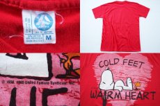画像3: 80s USA製 ARTEX スヌーピー COLD FEET WARM HEART Tシャツ 赤 M (3)