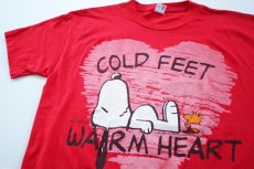 画像1: 80s USA製 ARTEX スヌーピー COLD FEET WARM HEART Tシャツ 赤 M (1)