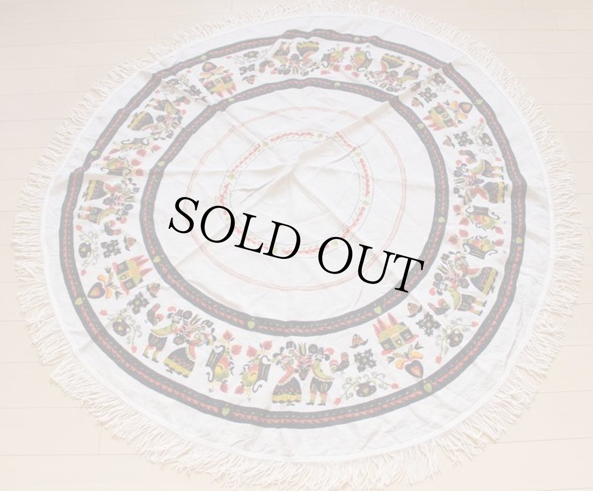 画像2: ビンテージ リネン 丸形 テーブルクロス (2)