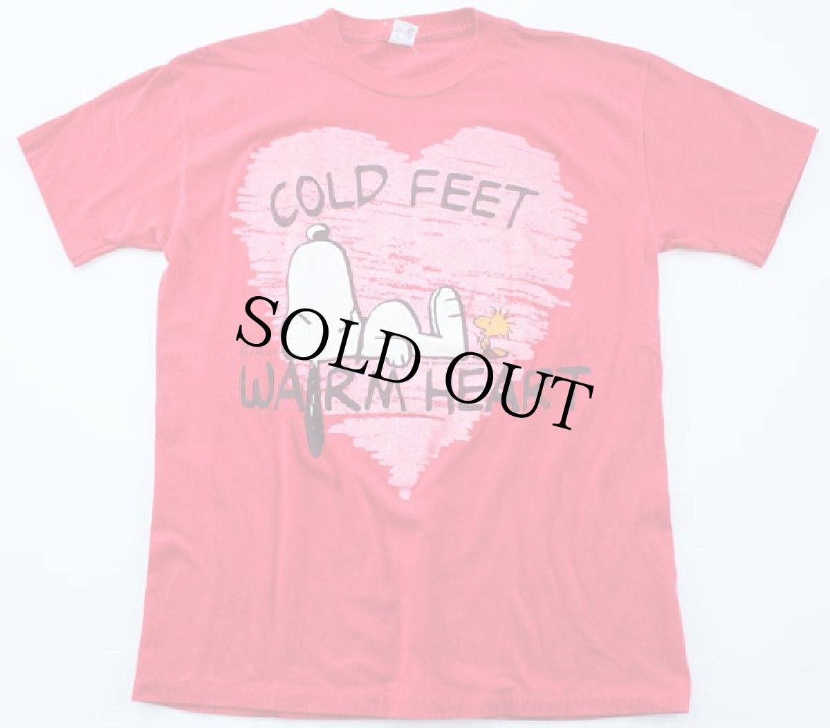 画像2: 80s USA製 ARTEX スヌーピー COLD FEET WARM HEART Tシャツ 赤 M (2)
